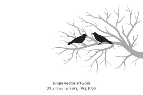 Birds and Winter Tree Branch Artwork