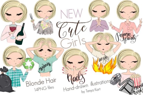 Blonde Hair Cute Girls Clipart