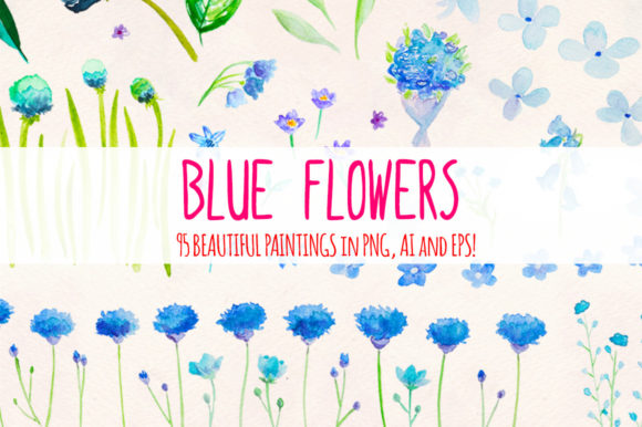 Blue Flowers: A Versatile and Elegant Watercolor Graphic Element Bundle