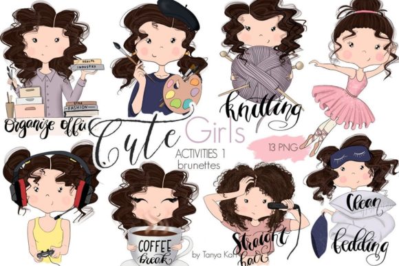 Brunette Hair Girls Planner Icons: A Creative Resource for Designers and Organizers