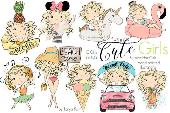 Cute Summer Blonde Hair Girls: A Versatile Art Collection for Creative Projects