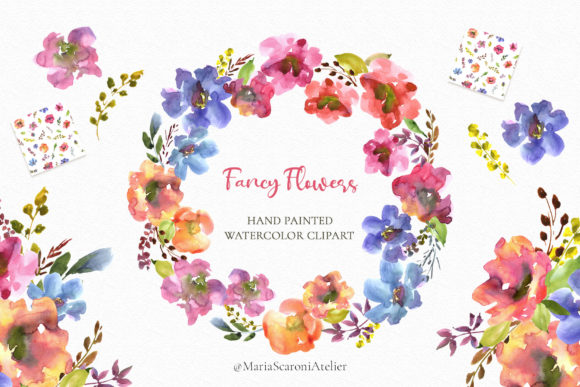 Fancy Flowers Watercolor Clipart