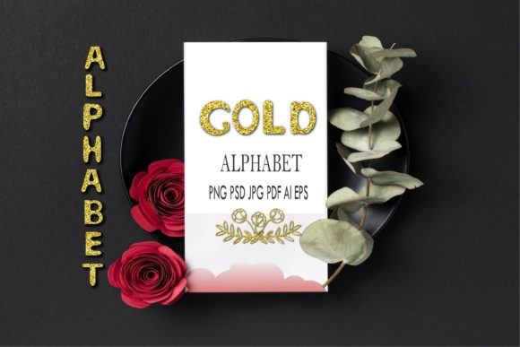 Gold Glitter Alphabet Letters. 3D Effect