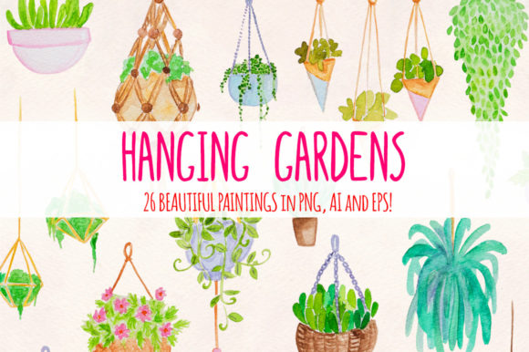 Hanging Gardens: A Creative Watercolour Graphic Element Bundle