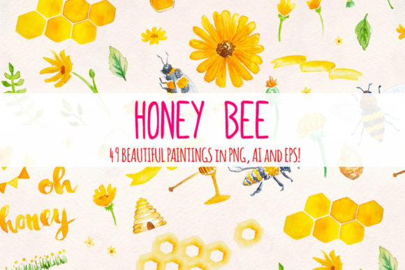 Honey Bee: A Unique Watercolour Graphic Element Bundle for Creative Projects