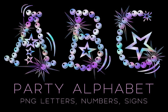 Iridescent Party Alphabet: A Versatile Digital Clip Art Pack for Every Creative Need