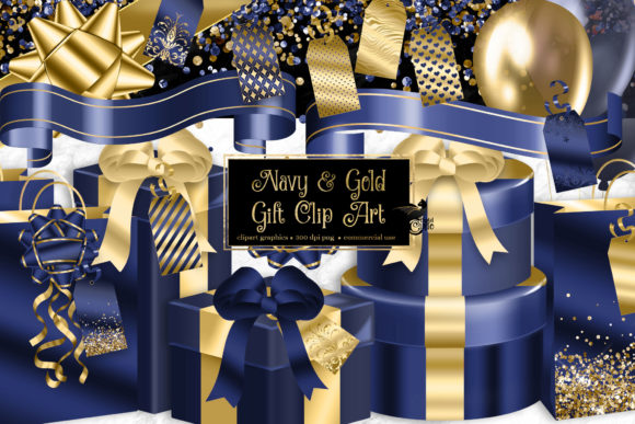 Navy and Gold Gift Clipart: A Versatile Digital Design Resource