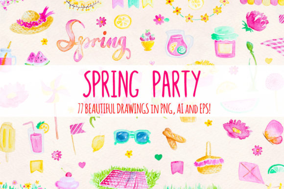 Spring Party Watercolor Bundle