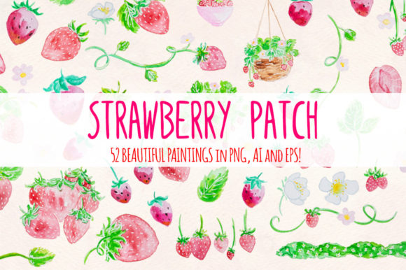 Strawberry Patch: A Creative Watercolour Graphic Element Bundle