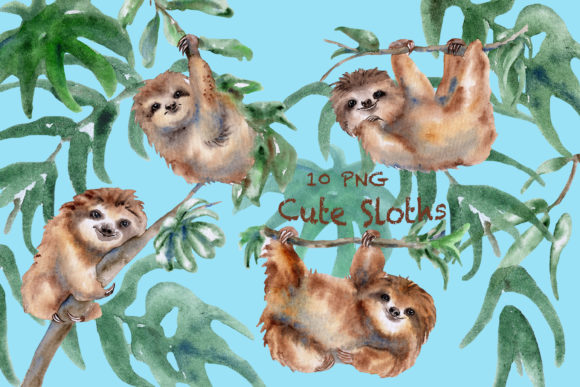 Watercolor Cute Sloths Clip Art Set: A Versatile Tool for Creative Workflows