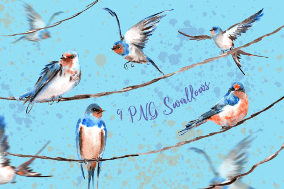 Watercolor Cute Swallows Birds Clip Art: A Versatile Design Resource