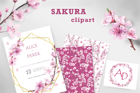 Watercolor Gold Geometric Sakura Frames: A Unique Addition to Your Creative Projects