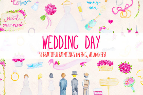 Wedding Day Watercolor Graphic Elements